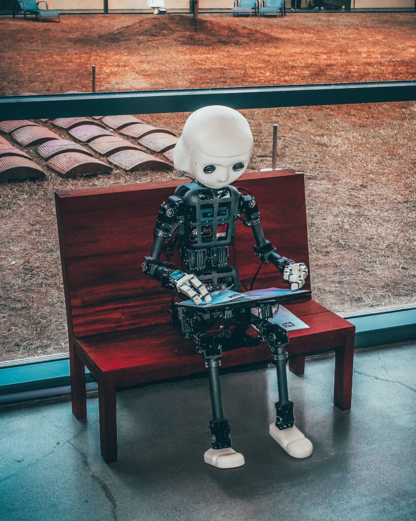 Robot child learning to read